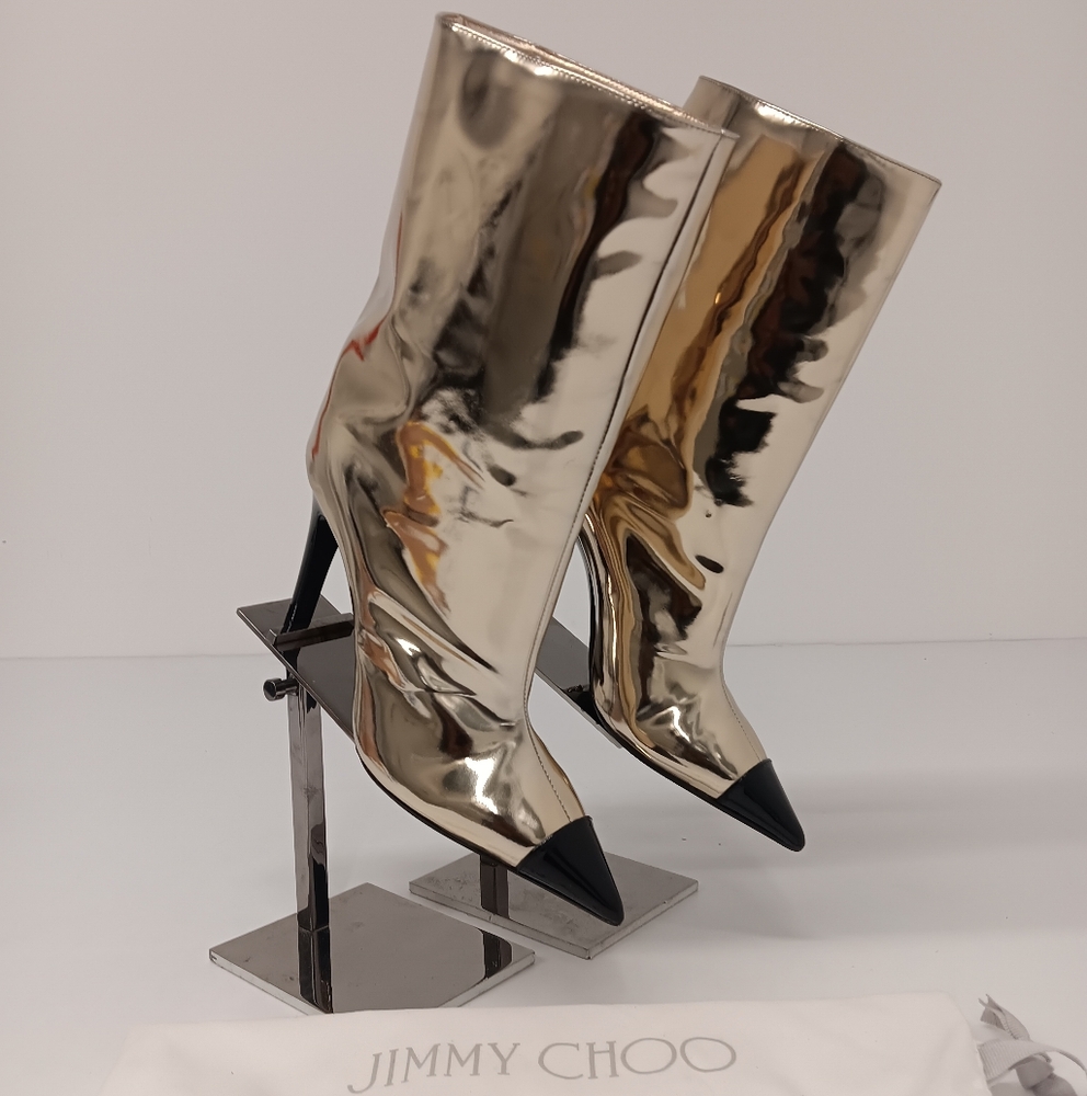 Jimmy Choo Women's Cierra Metallic Cap-Toe Stiletto Booties - EU36.5